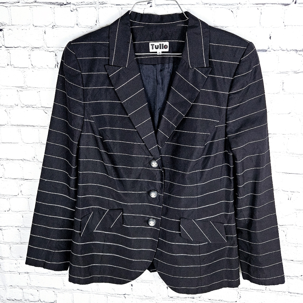 TULLO | cotton & silk blend pinstripe 3 button close blazer jacket
